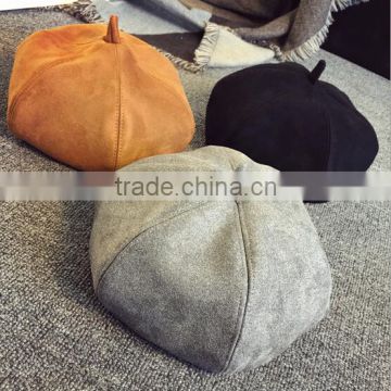 High Quality Custom Suede Painter Hat Beret Caps Pumpkin Octagonal Hat/Cap