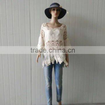 2016 Ladies Tops Hot Cotton Embroidery Lace Fabric Vest for Women Blouse photo-4