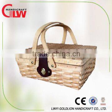 cheap empty basket wholesale,wood chip baskets with foldable handles and liner