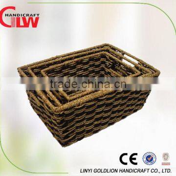 Set of 3 seagrass basket with cut out handle for storage