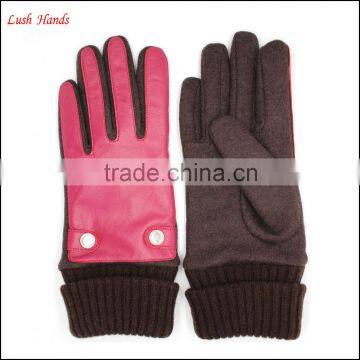 Ladies Fashion Cheap Leather & Woolen Gloves photo-3