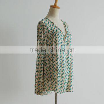 Big Size Sexy Neck Floral Printing Mature Ladies Blouses Supplier's Choice