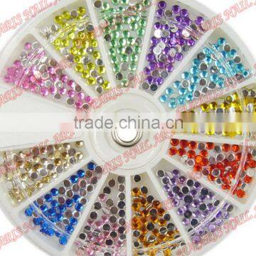 New Fashion Colorful Nail Art Tips Crystal Glitter Rhinestone Fushion Nail Art 720pcs/wheel