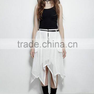 PQ-149 PUNK Women's White Shortl Crochet Bat Irregular Mesh Skirt photo-6