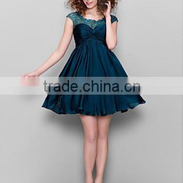 OEM Elegant Embroidery A-line Style ,Unique Pleats Ruching Cocktail Dress