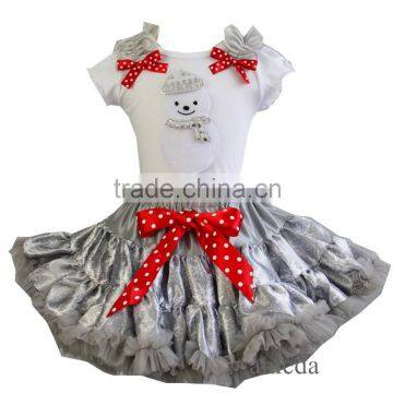 Xmas Silver Snowflake Bling Snowman Tutu White Tee Party Dress