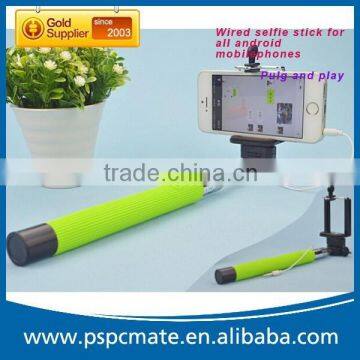 No need charge foldable Monopod Audio cable wired Selfie Stick with pocket size