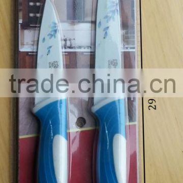 2PCS color coating kitchen knife set with double blister card packing