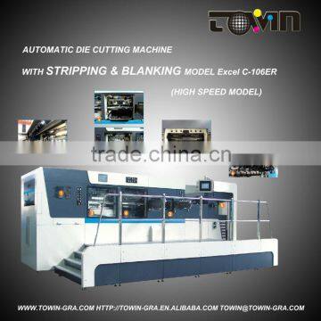 Automatic die cutting machine with stripping and blanking