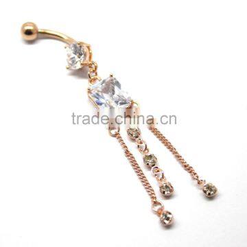 Gold Plated CZ Square Chain Belly Button Ring Navel Bar