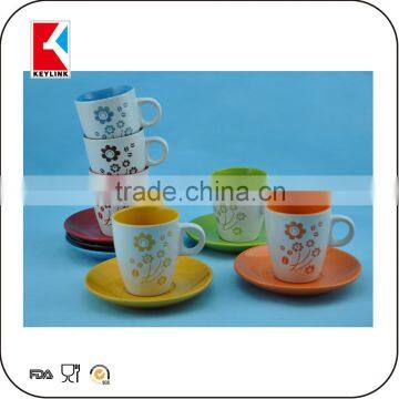 bulk personalized logo printing matte finish colored tea ceramic cup and saucer wholesale