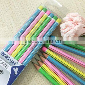 7" standard size hexagonal shape soft wood candy body HB pencil with striped