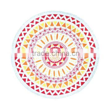 Colorful Printed Velour 100% Cotton Round Beach Towels With Tassel