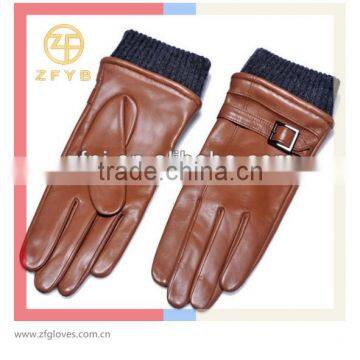 Men reddish brown XXL reddish brown hand gloves with leather belt