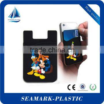 2016 custom logo printed silicone mobile phone card holder with adhesive back