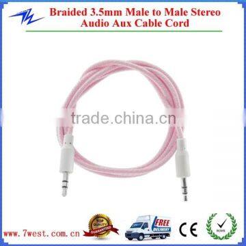 3.5mm Textile Braided Male M/M Stereo Audio AUX Cable Cord for PC MP3 Car