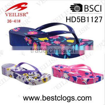 Hot sale middle heel cheap wholesale flip flops slipper PCU heat tranfer printing