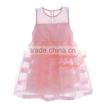 New Design Summer Pink Girl Dresses With Lace Striped Girls Prom Dresses Sleeveless Infant Clothing GD50112-8