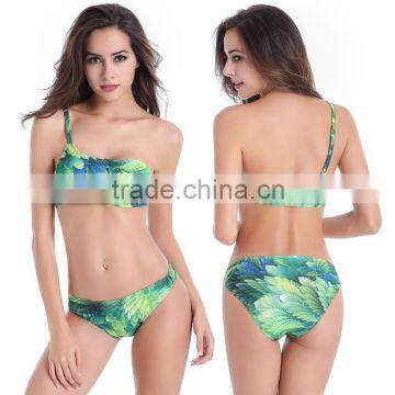 Plus Size Women's One-shoulder Bikini Push-up Padded Bathing Swimsuit