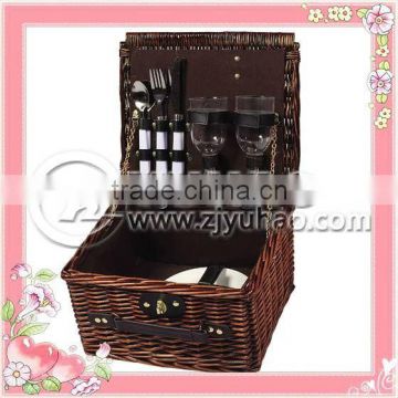 natural handmade wicker picnic basket for 2 persons