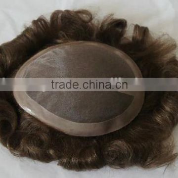 Golden Hair Wholesale Indian Remy Human Hair Piece Dark Brown Mens' Toupee In Stock