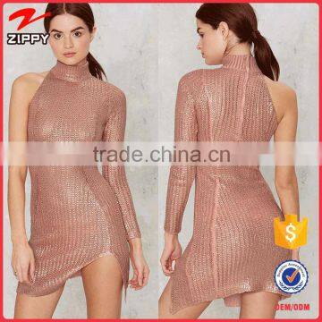 Sexy Latest Knitted Women Latest Mini Sequin Dress Designs Pink