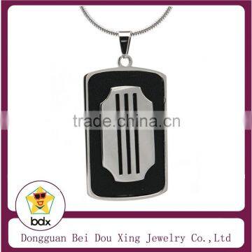 Personalized Men's Polished Stainless Steel Army Style Dog Tag Name Pendant Inlay WIth Black Genuine Leather China Wholesales