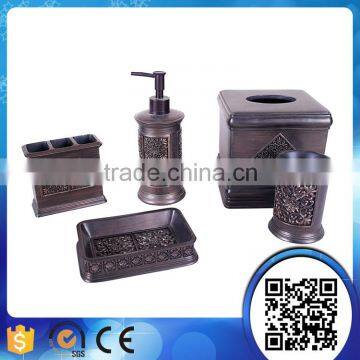 Wholesale dark brown brass bathroom sets and resin carving flower bathroom accessories