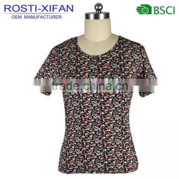 Women Flower Printed Soft Shell Slim Fit T Shirt Summer TOP