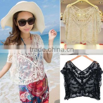 Sexy Women Crochet Lace Tops Sheer Vest Knit Blouses-ladies knitted blouses-tops and blouses