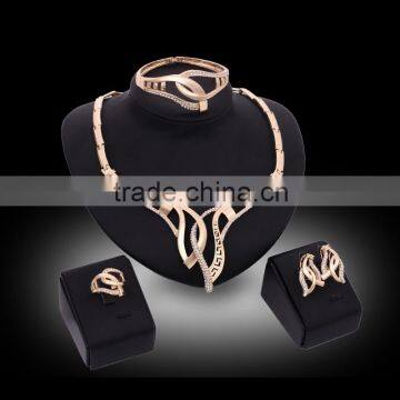 Wholesale Good Quality Wedding Jewelry Set Gold Metal Crystal Stone Knotted Necklace Earring Set 4PCS Jewelry Set For Women photo-3