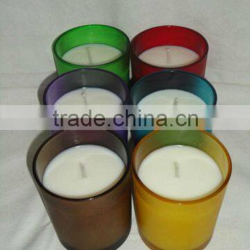 Scented Soy Candle in yellow & brown glass jar
