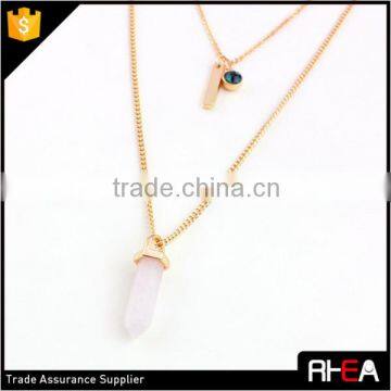 Gold Chain Delicate 2 Layered Necklace,boho Style Quartz Stone Pendant Necklace photo-3