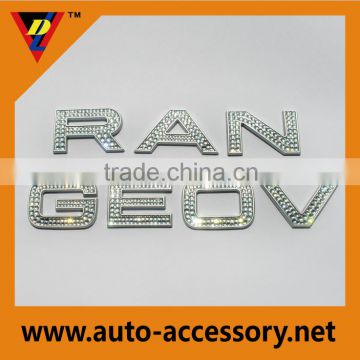 Luxury chrome car emblem ran geov diamante letters