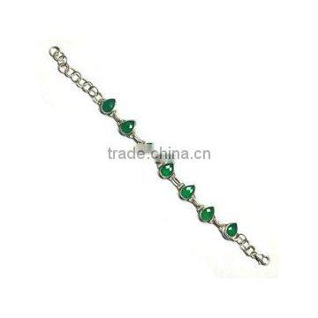 Natural Green Onyx sterling Silver Bracelet