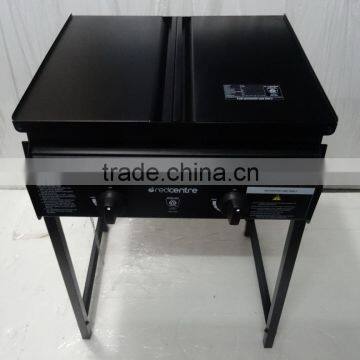 Black powder coating 2 burner Solid Plate Folding Leg gas bbq grill with flat lid