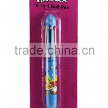 School supplies wholesale 8 colors multi color cartoon ball pen