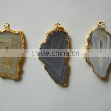 Assorted Banded Agate Natural Design Electroplated Slices Pendants