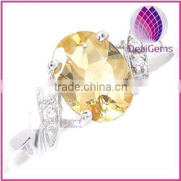 Wholesale Ring,sterling silver and citrine, 6x8mm faceted oval with four-rhinestone ,size 6-9.