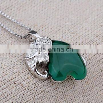 Folk-custom Cute Special Natural Green Agate Stone 925 Sterling Silver Thailand Elephant Pendant photo-3