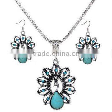 Hot fashion jewelry ethnic wind peacock necklace set