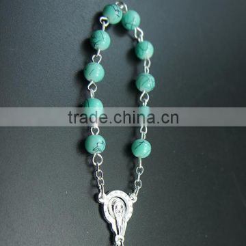 turquoise stone bead rosary necklace decade rosary,catholic necklace