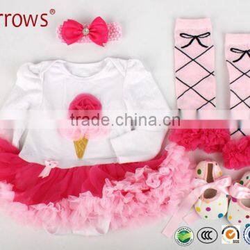 2016 Skirt Set Tutu Skirts For Infants with Ice Cream Pattern Bodysuit 4pcs Set Tutu Skirts Girls Birthday Clothing