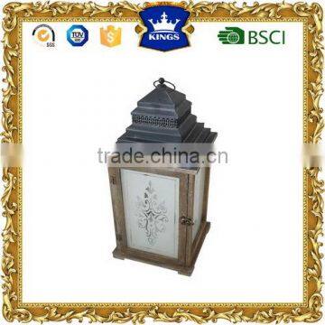 New design wooden lantern with silk printing glass