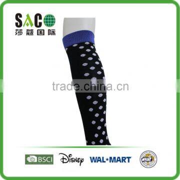 Fancy Navy Cuff White Dots Green Toe and Heel Black Knee High Sports Socks