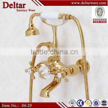 gold faucet wall hung bathtub faucet, telephone hand shower dimond crystal water faucet, highest-ranking bathtub gold faucet