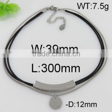 Hottest style black leather round stainless steel necklace choker