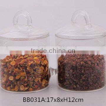 2014 new design high clear blown glass jar with glass lid used to storage food