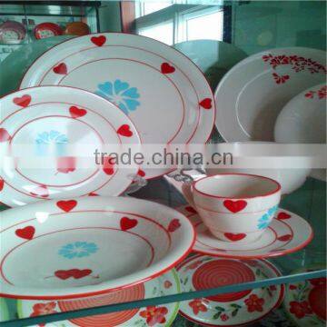 16pcs Handpainting sanitary plain white with color edge ceramic dinner ware plate sets