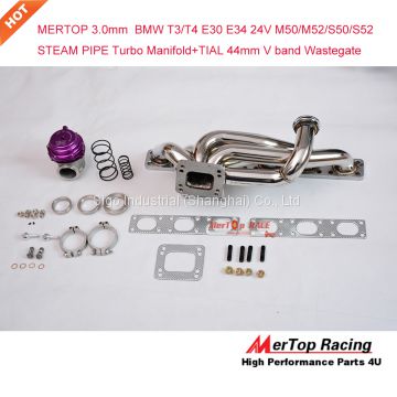 Mertop 3.0mm STEAM PIPE B** T3/T4 E30 E34 24V M50/M52/S50/S52 Turbo Manifold+TIAL 44mm V band Water cold Wastegate Kits